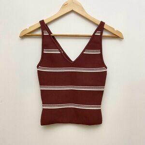 Babaton Sculpt Knit Brown Striped V-Neck Tank Top